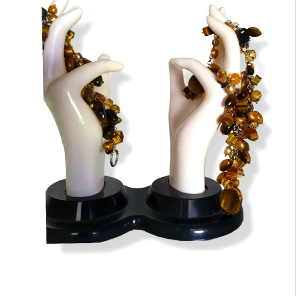 Necklace and Bracelet Set, Tiger's Eye, champagne pearl and crystal elements - Picture 1 of 9